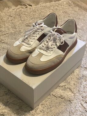 Men's White and Brown Leather Collegium Casual Sneakers